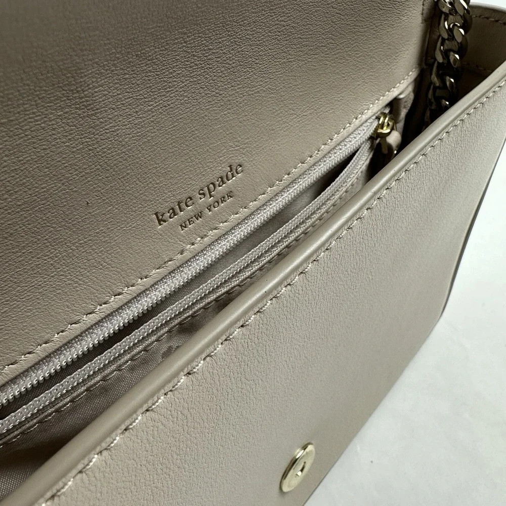 Kate Spade Natalia Flap Shoulder Bag Taupe Quilted Leather PXRU9411